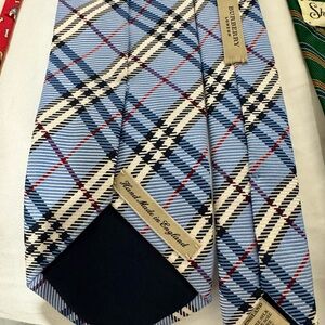 Burberry Blue and White Silk Tartan Tie